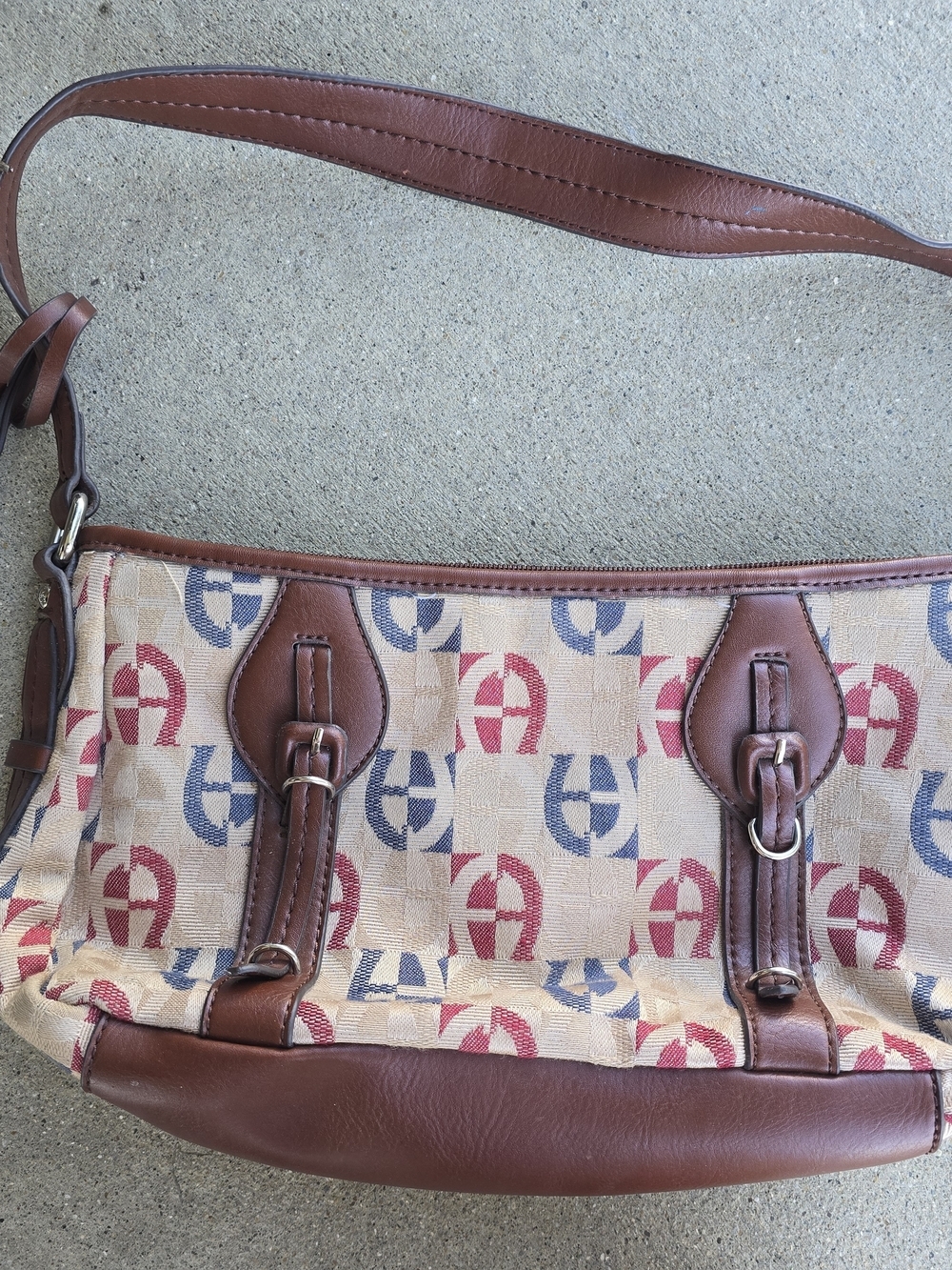 Vintage Etienne Aigner Monogram Canvas & Leather Shoulder Bag – Red & Blue